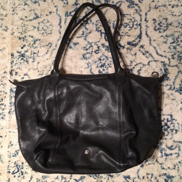 COPY - Longchamp Le Pilage Cuir Black Leather Tote $530 - Picture 7 of 12